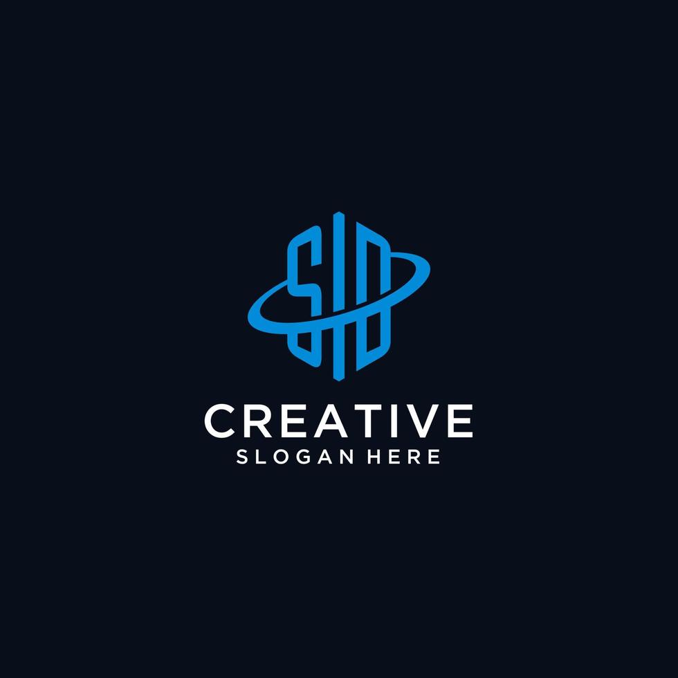 SD initial monogram logo with hexagonal shape and swoosh design vector