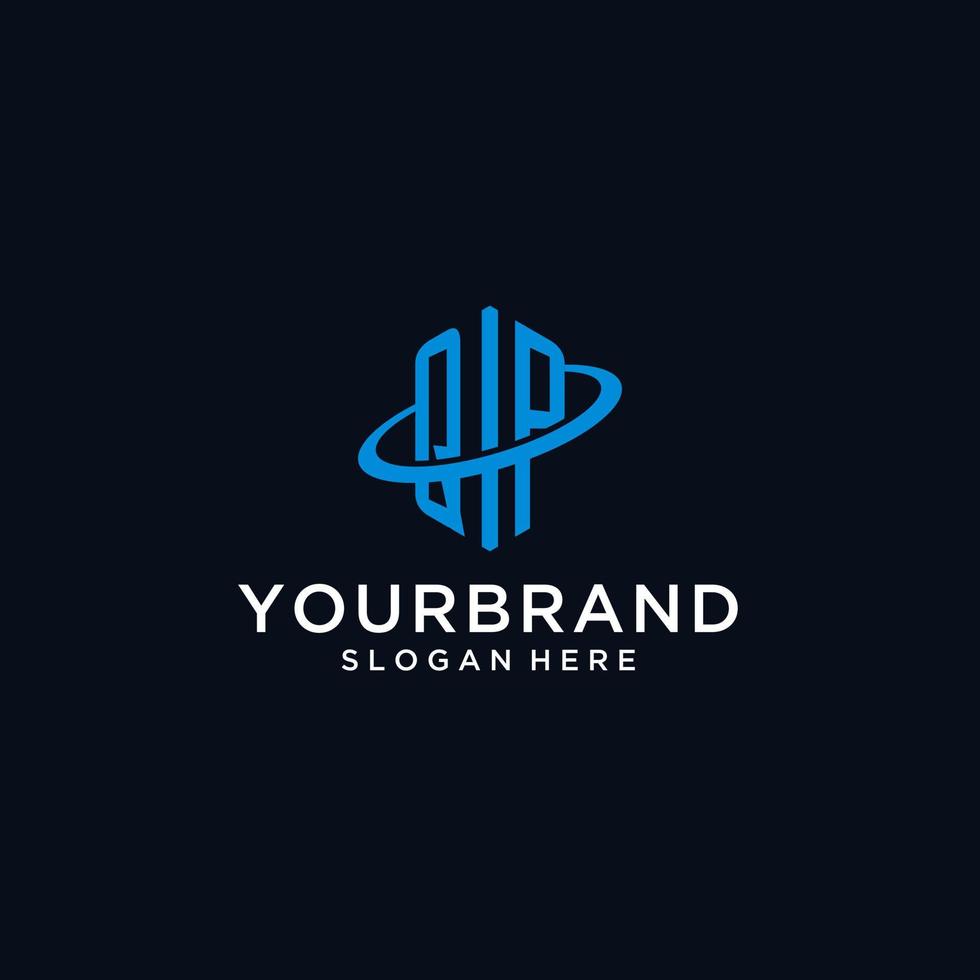 QP initial monogram logo with hexagonal shape and swoosh design vector