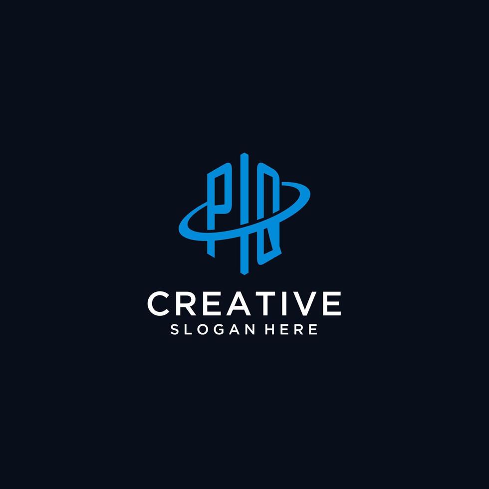 PQ initial monogram logo with hexagonal shape and swoosh design vector