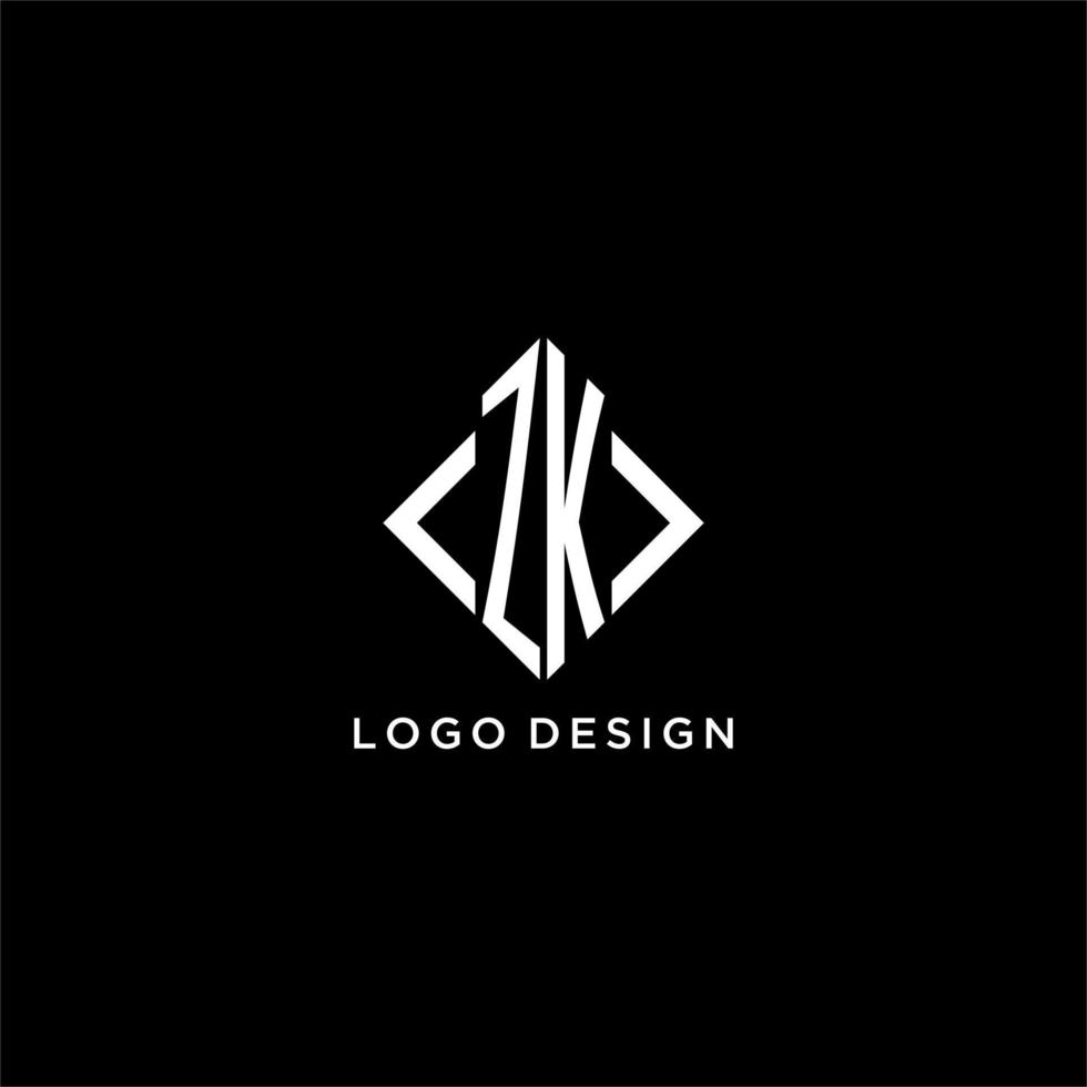 ZK initial monogram with rhombus shape logo design vector