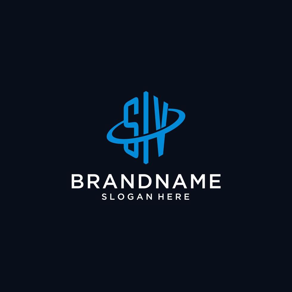 SV initial monogram logo with hexagonal shape and swoosh design vector