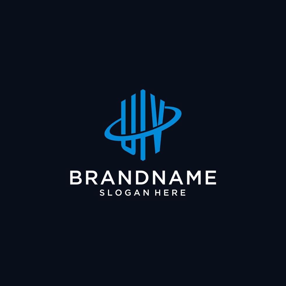 UV initial monogram logo with hexagonal shape and swoosh design vector