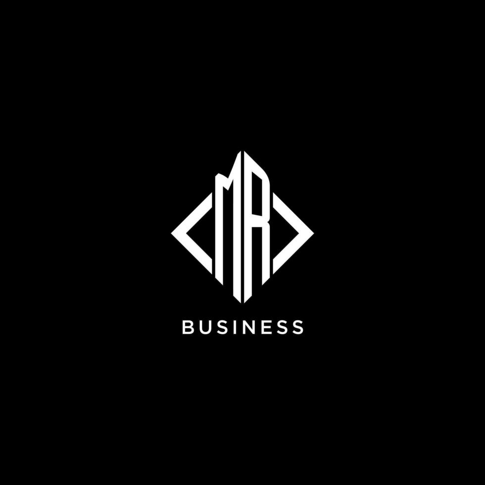 MR initial monogram with rhombus shape logo design vector