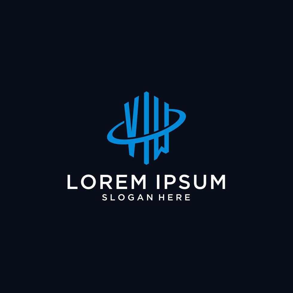 VM initial monogram logo with hexagonal shape and swoosh design vector