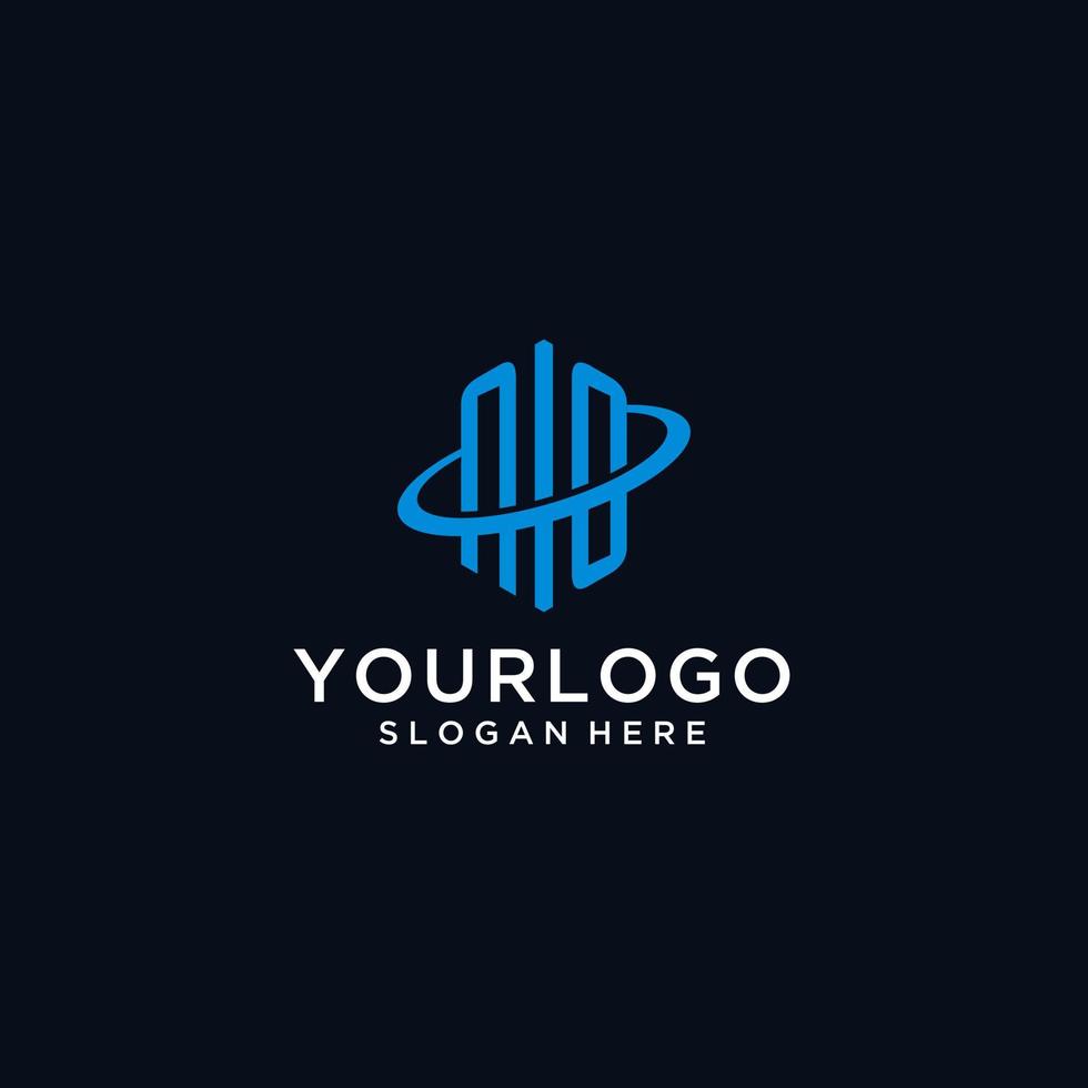 NO initial monogram logo with hexagonal shape and swoosh design vector