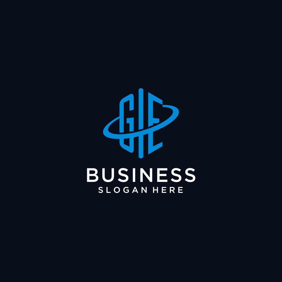 GE initial monogram logo with hexagonal shape and swoosh design vector
