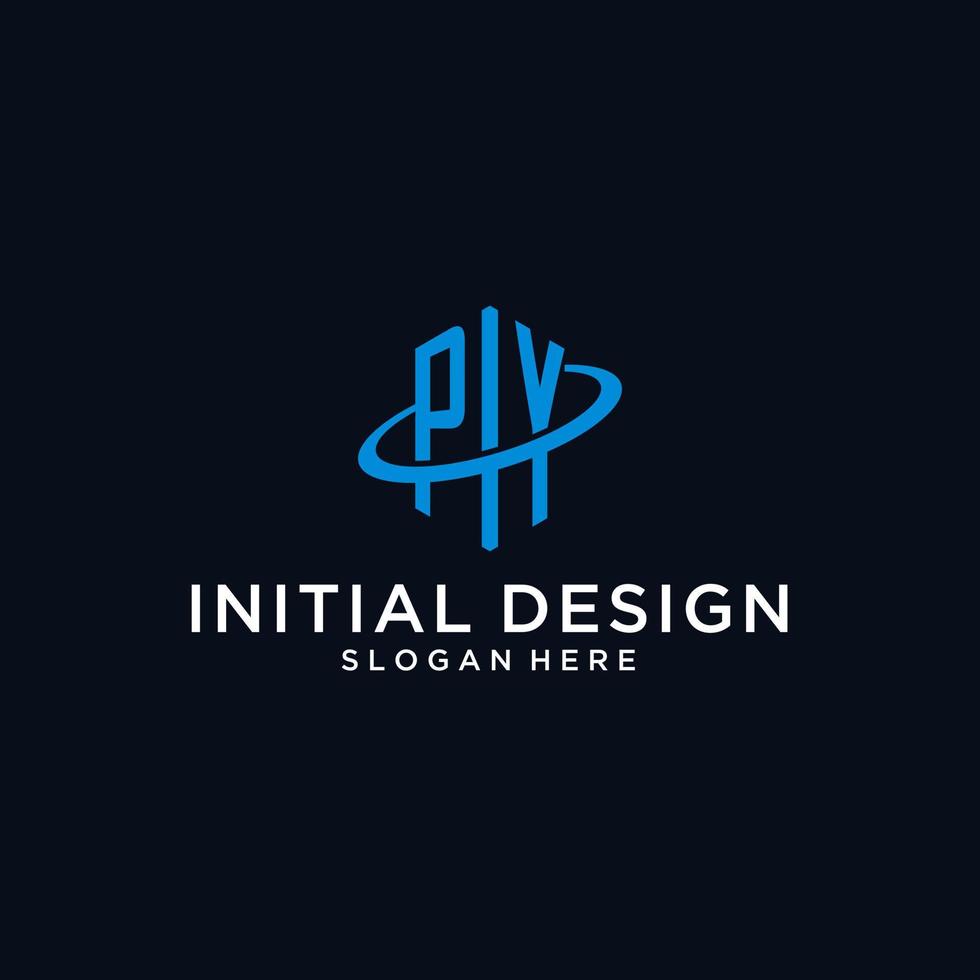 PY initial monogram logo with hexagonal shape and swoosh design vector