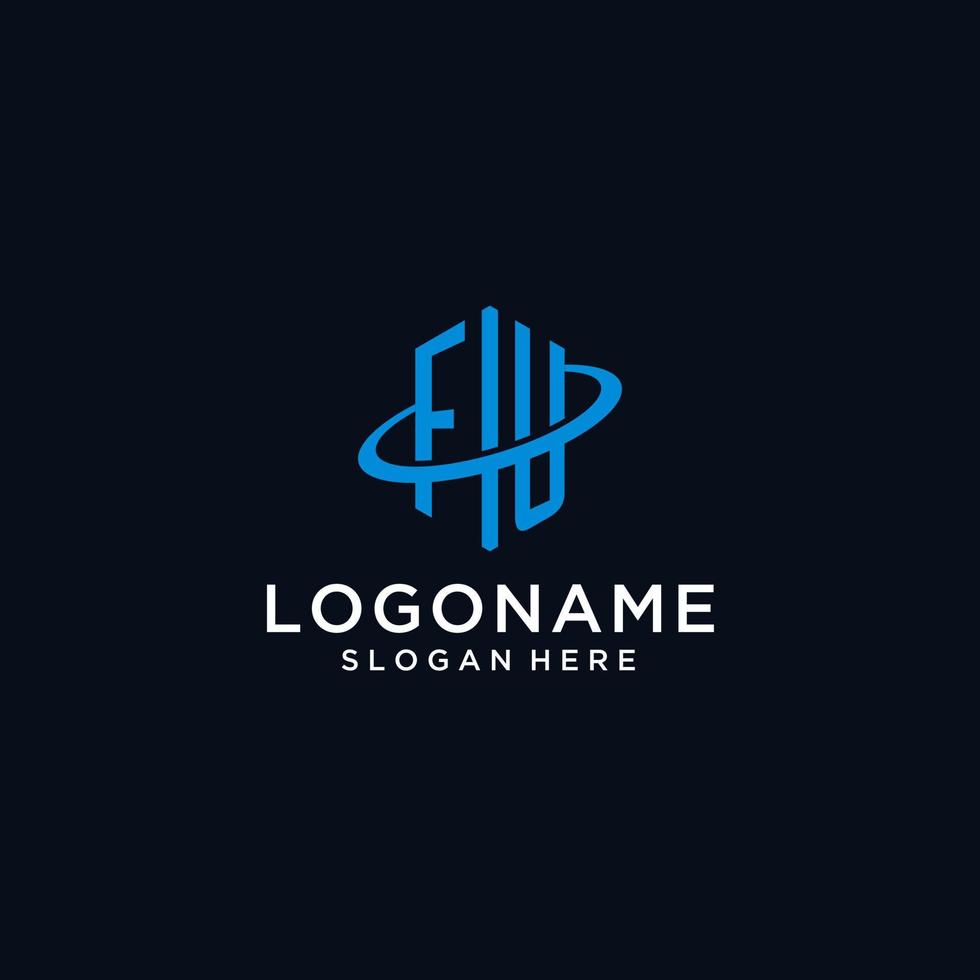 FU initial monogram logo with hexagonal shape and swoosh design vector