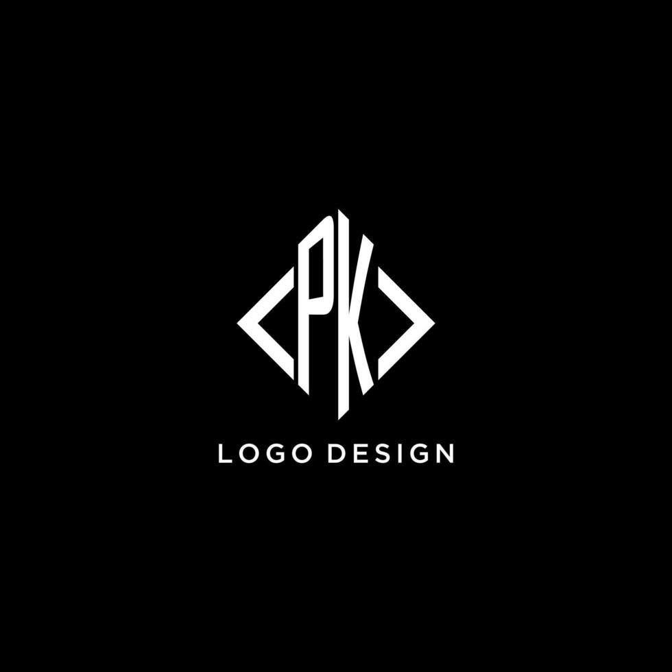 PK initial monogram with rhombus shape logo design vector