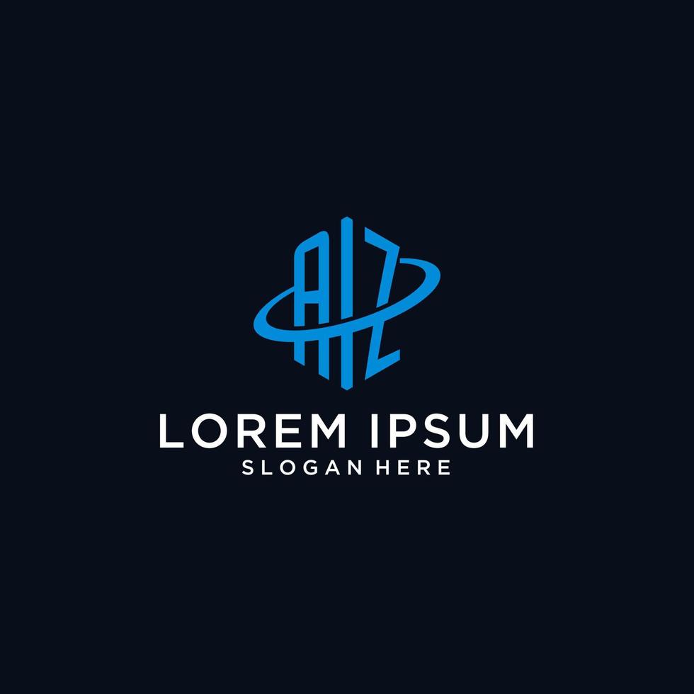 AZ initial monogram logo with hexagonal shape and swoosh design vector
