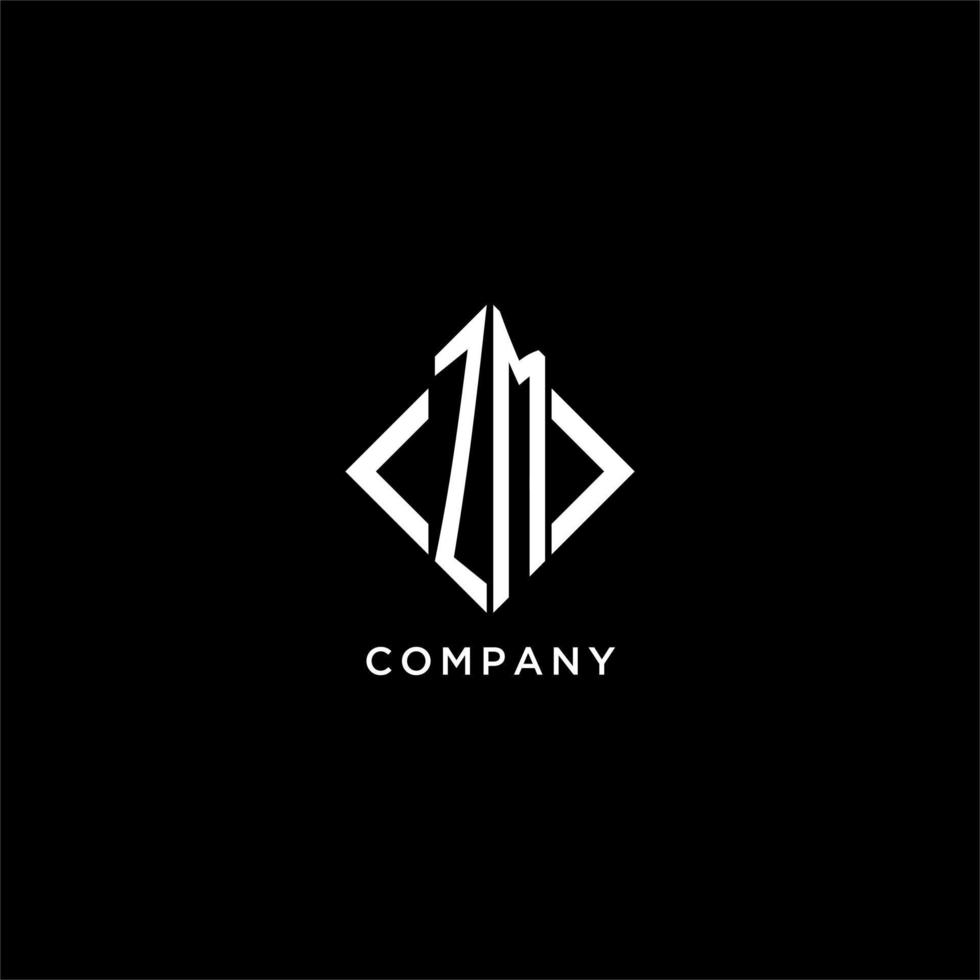 ZM initial monogram with rhombus shape logo design vector