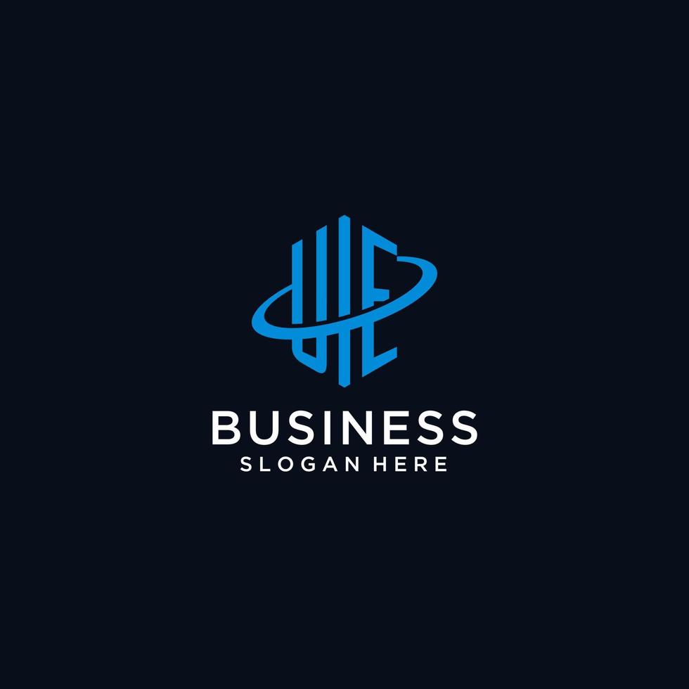 UE initial monogram logo with hexagonal shape and swoosh design vector