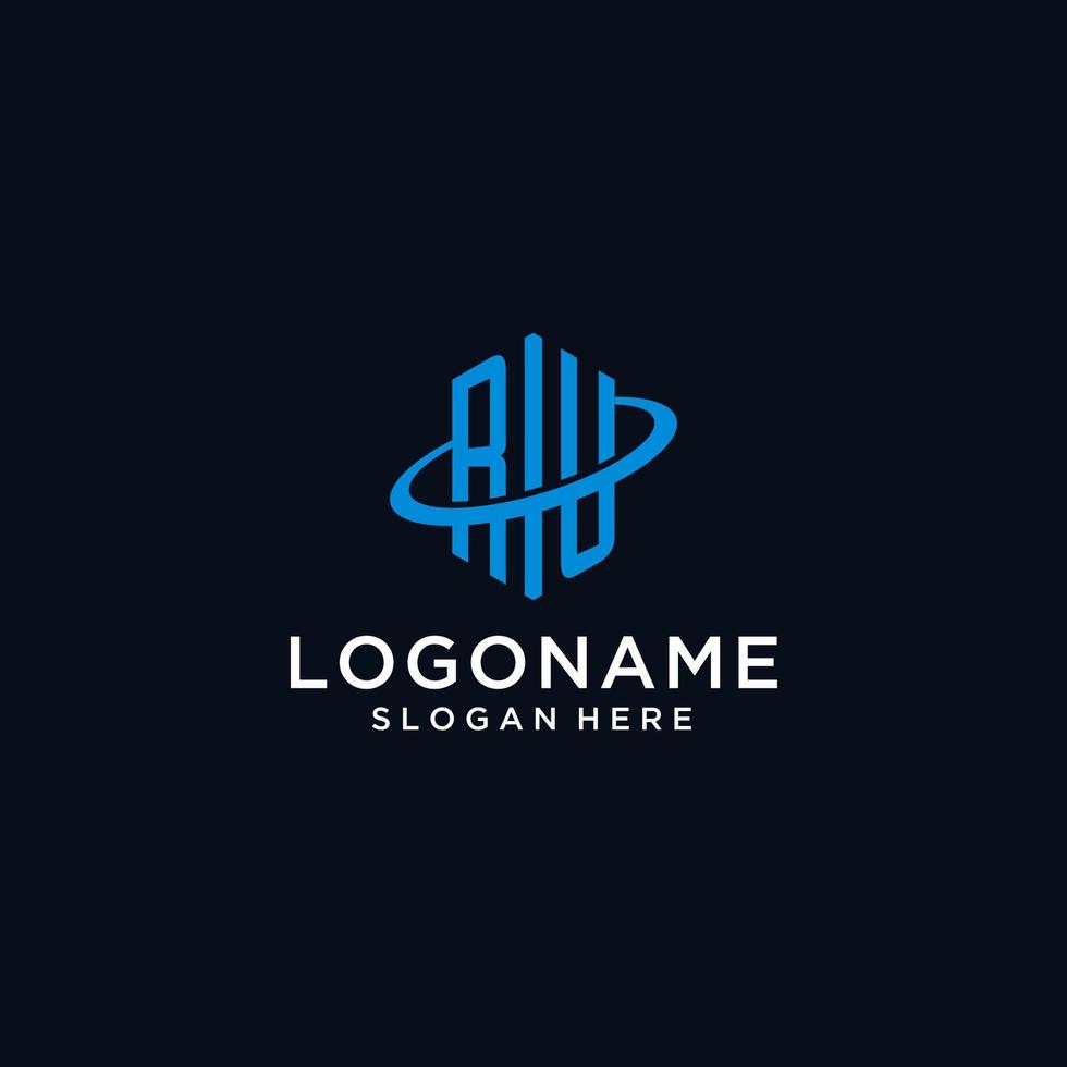 RU initial monogram logo with hexagonal shape and swoosh design vector