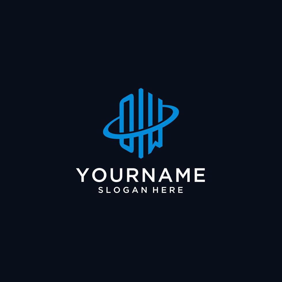 OW initial monogram logo with hexagonal shape and swoosh design vector