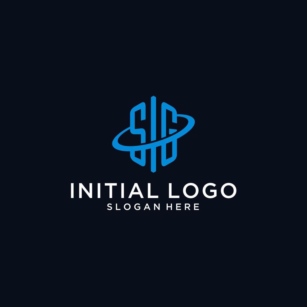 SG initial monogram logo with hexagonal shape and swoosh design vector