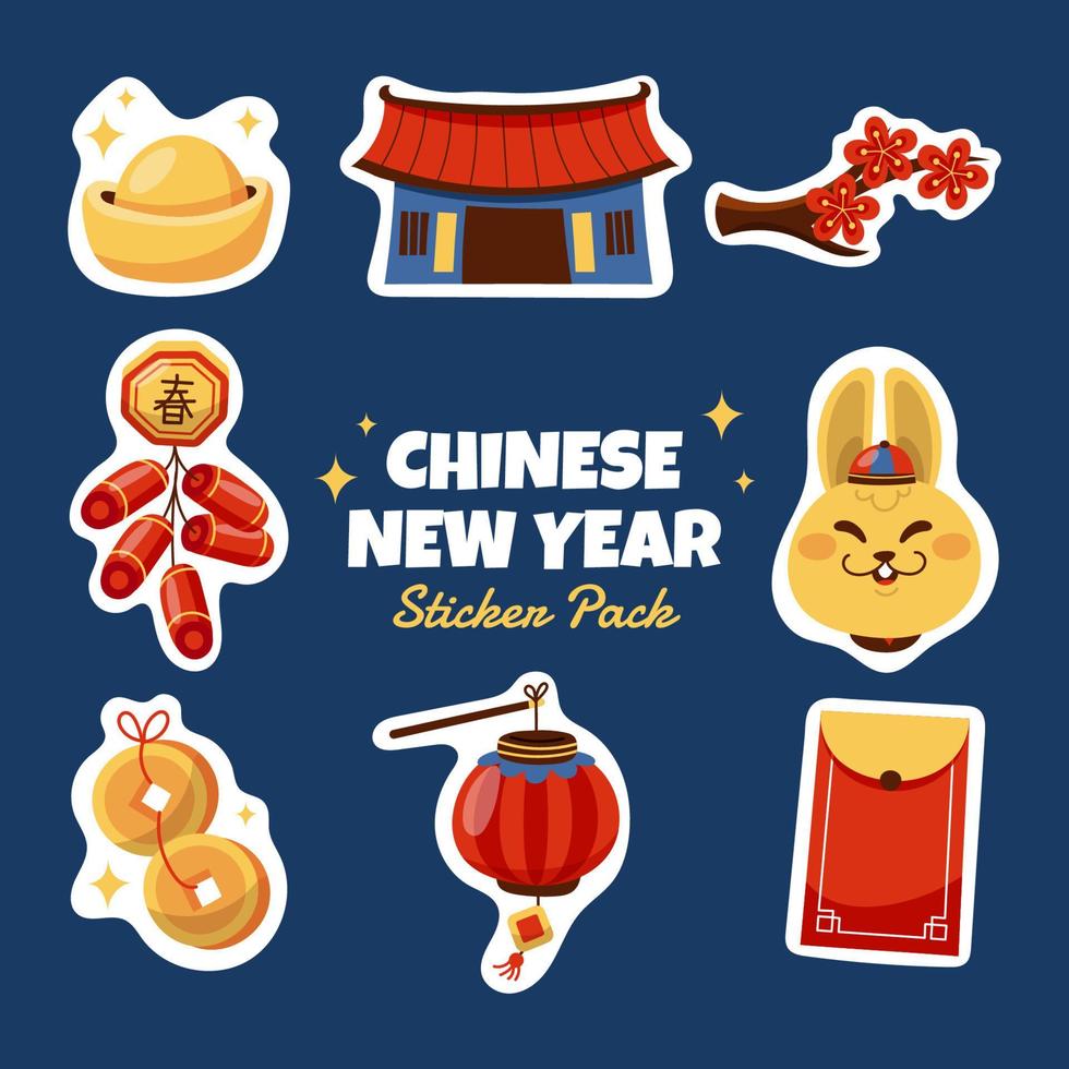 Hand Drawn Chinese New Year Sticker Pack vector