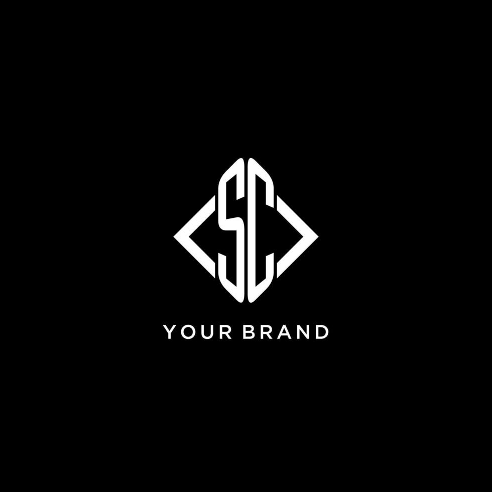 SC initial monogram with rhombus shape logo design vector