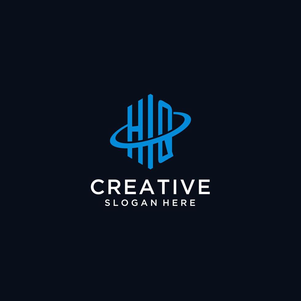 HQ initial monogram logo with hexagonal shape and swoosh design vector