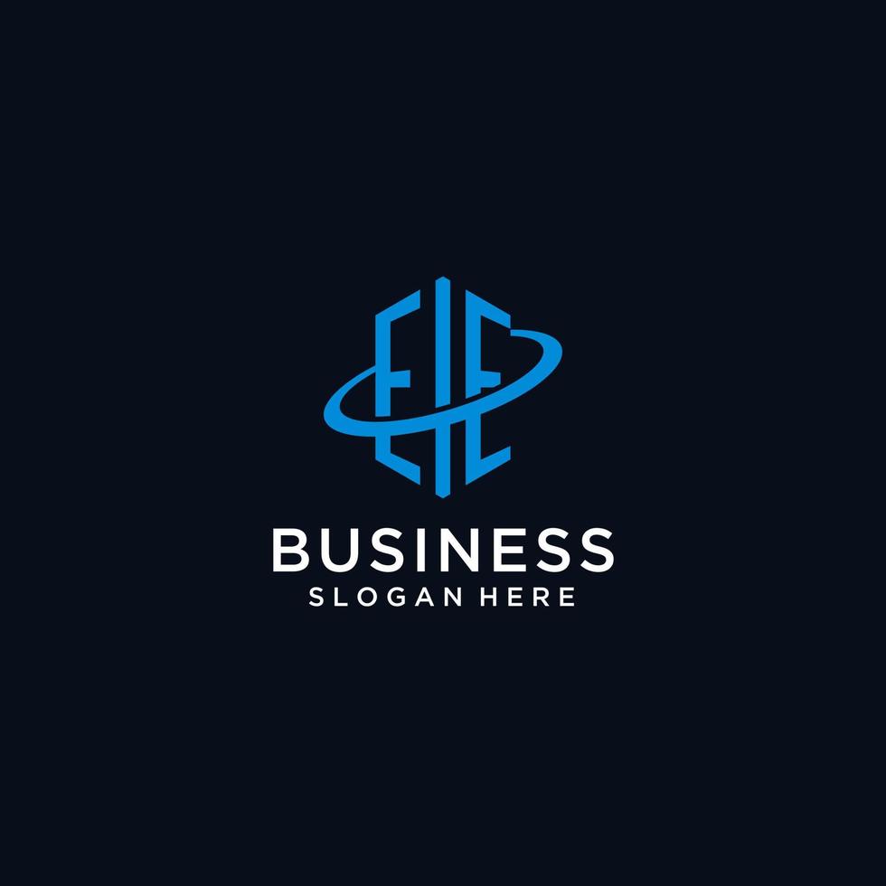 EE initial monogram logo with hexagonal shape and swoosh design vector