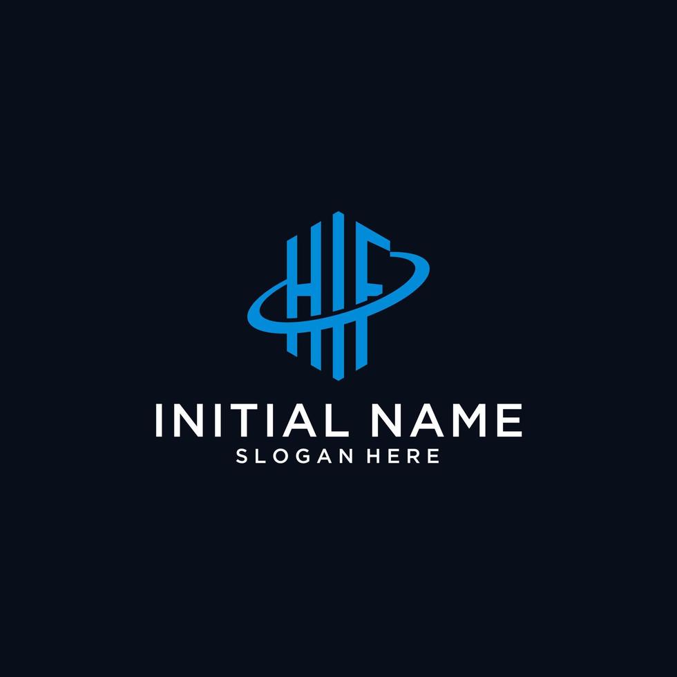 HF initial monogram logo with hexagonal shape and swoosh design vector