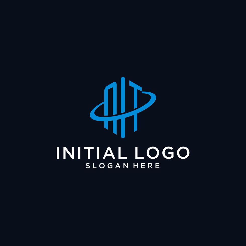 NT initial monogram logo with hexagonal shape and swoosh design vector