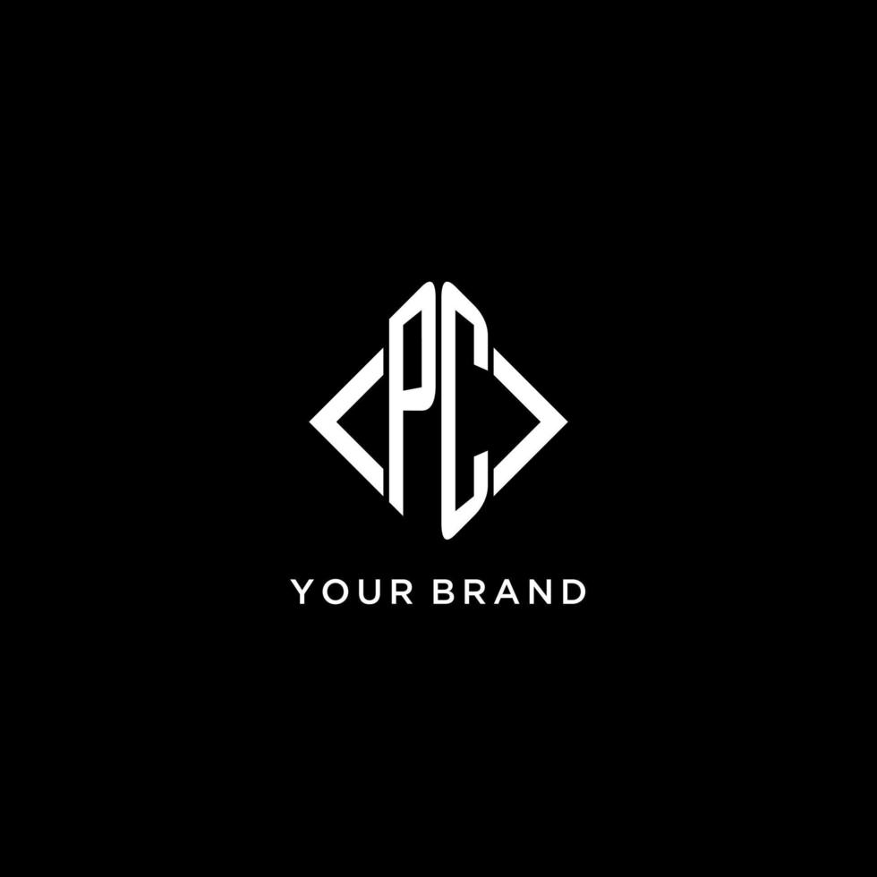 PC initial monogram with rhombus shape logo design vector