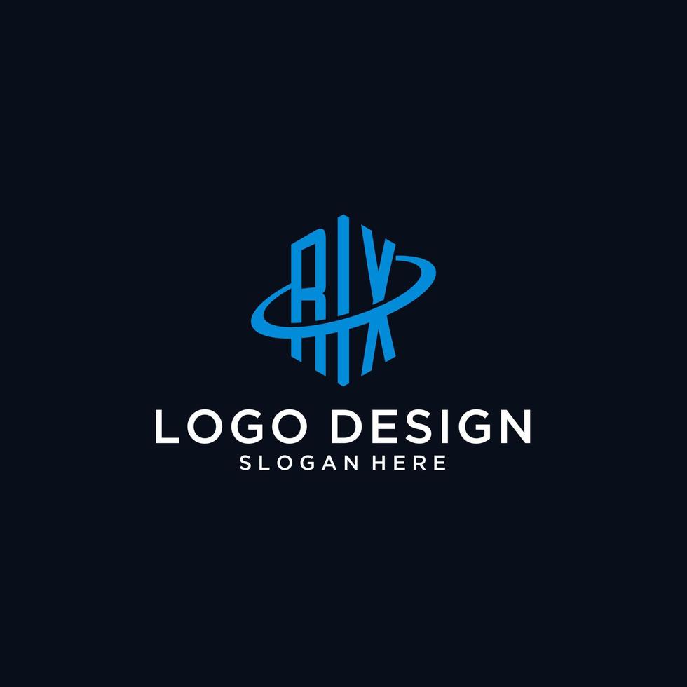 RX initial monogram logo with hexagonal shape and swoosh design vector