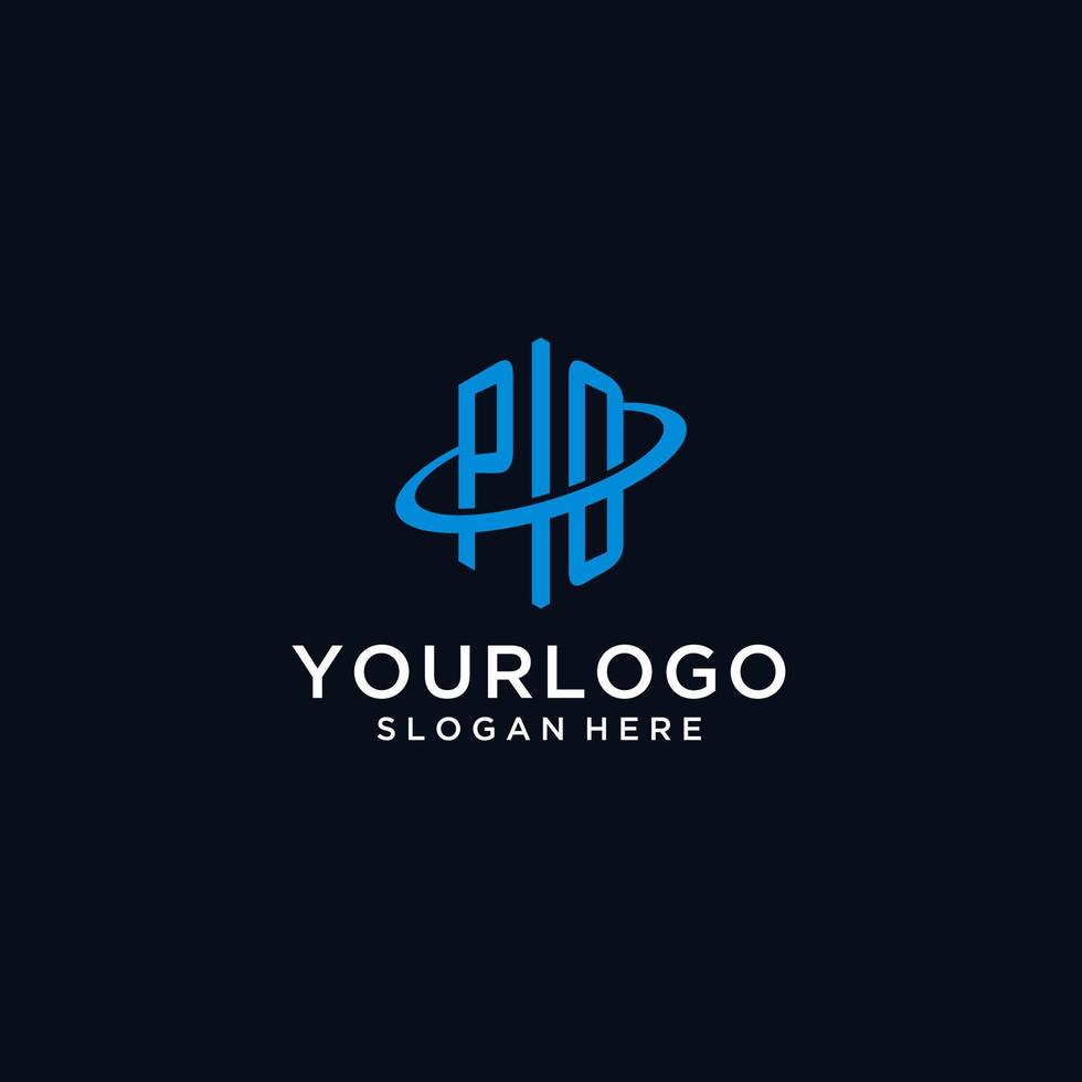 PO initial monogram logo with hexagonal shape and swoosh design vector