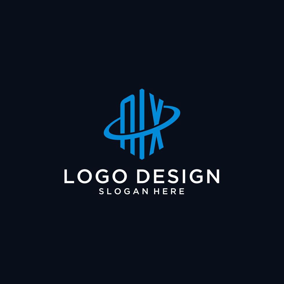 NX initial monogram logo with hexagonal shape and swoosh design vector