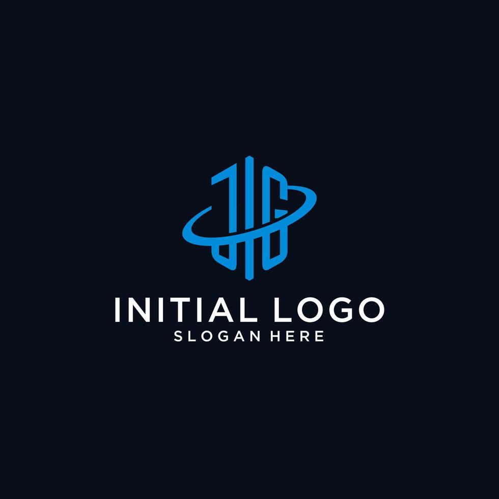 JG initial monogram logo with hexagonal shape and swoosh design vector