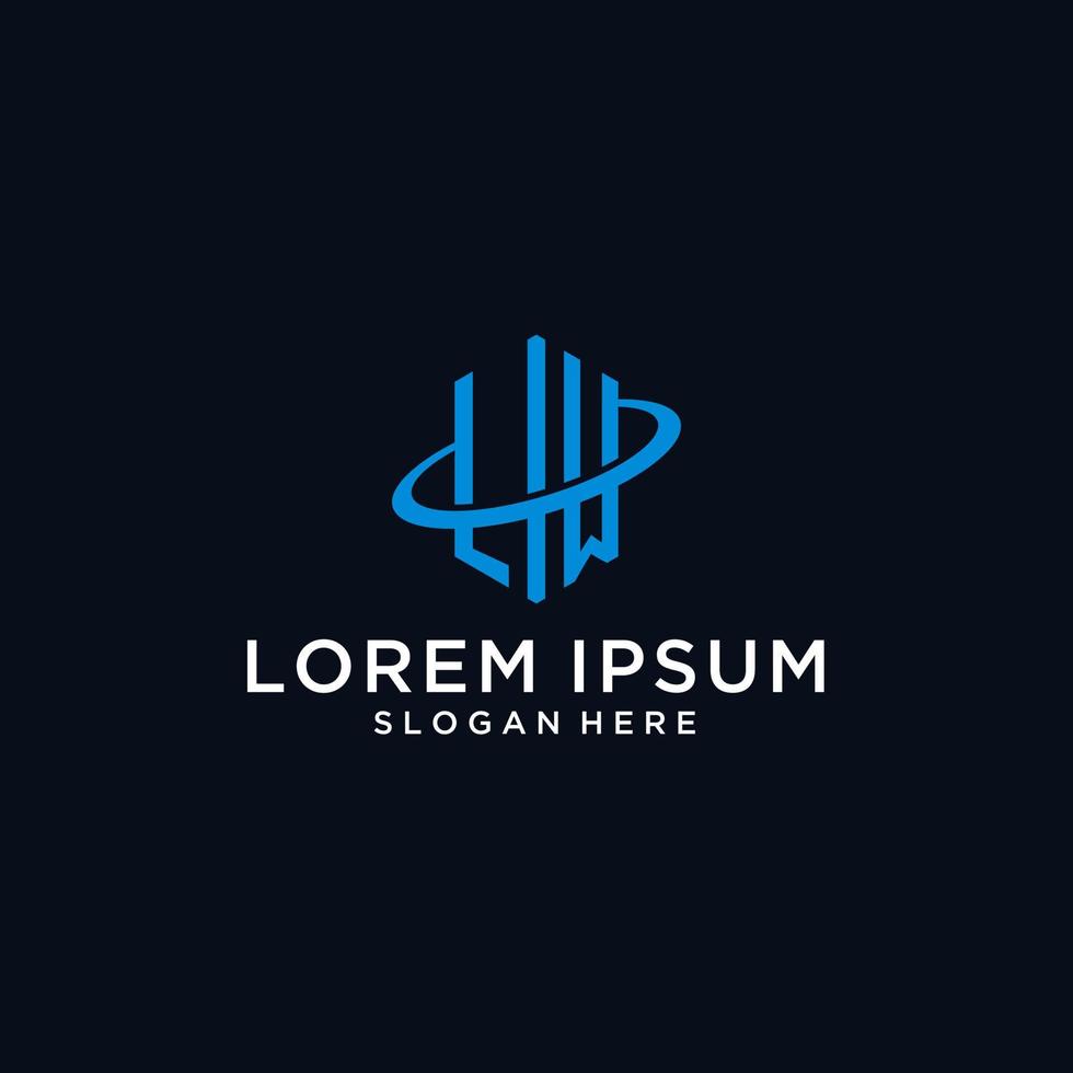 LM initial monogram logo with hexagonal shape and swoosh design vector