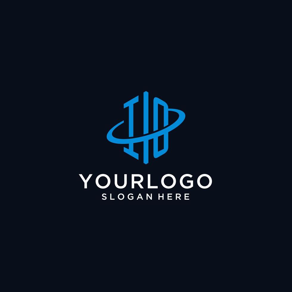 IO initial monogram logo with hexagonal shape and swoosh design vector