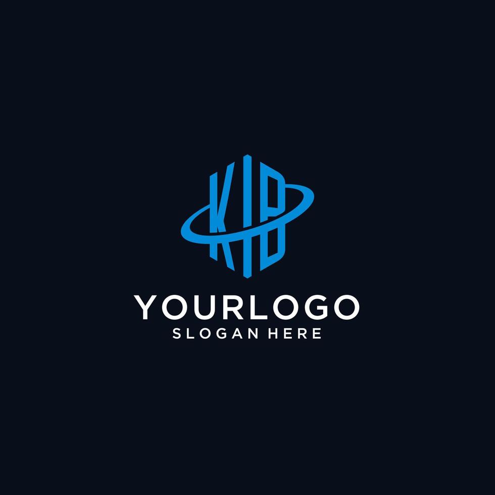 KB initial monogram logo with hexagonal shape and swoosh design vector