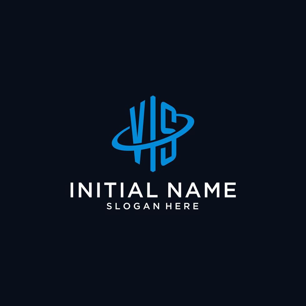 VS initial monogram logo with hexagonal shape and swoosh design vector