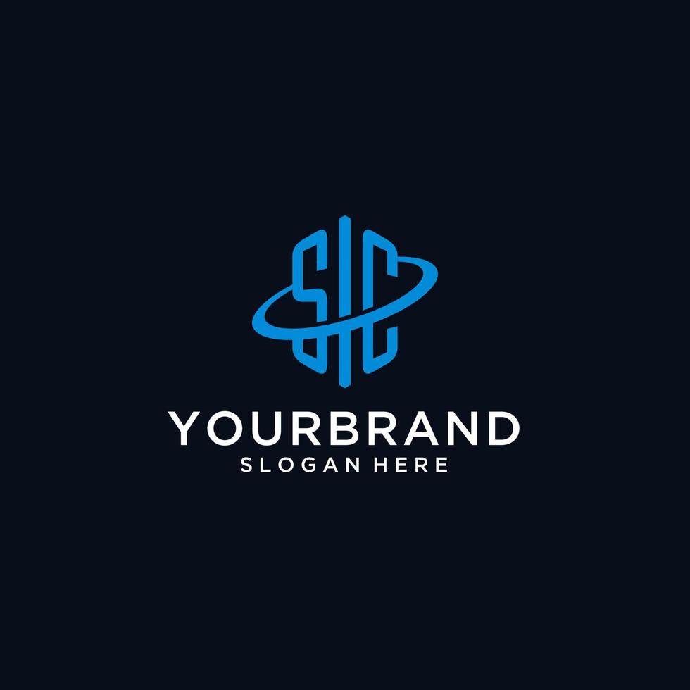 SC initial monogram logo with hexagonal shape and swoosh design vector