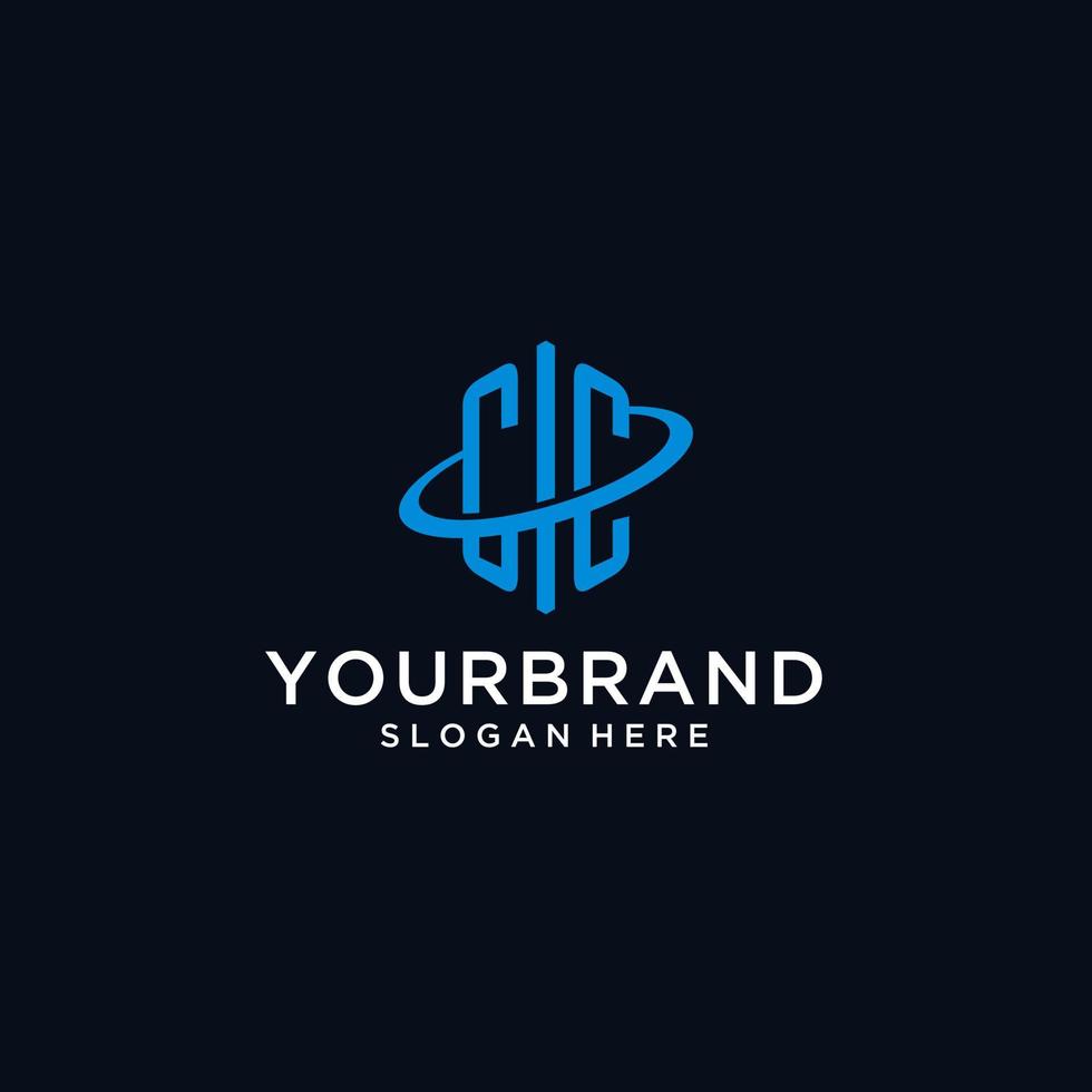 CC initial monogram logo with hexagonal shape and swoosh design vector
