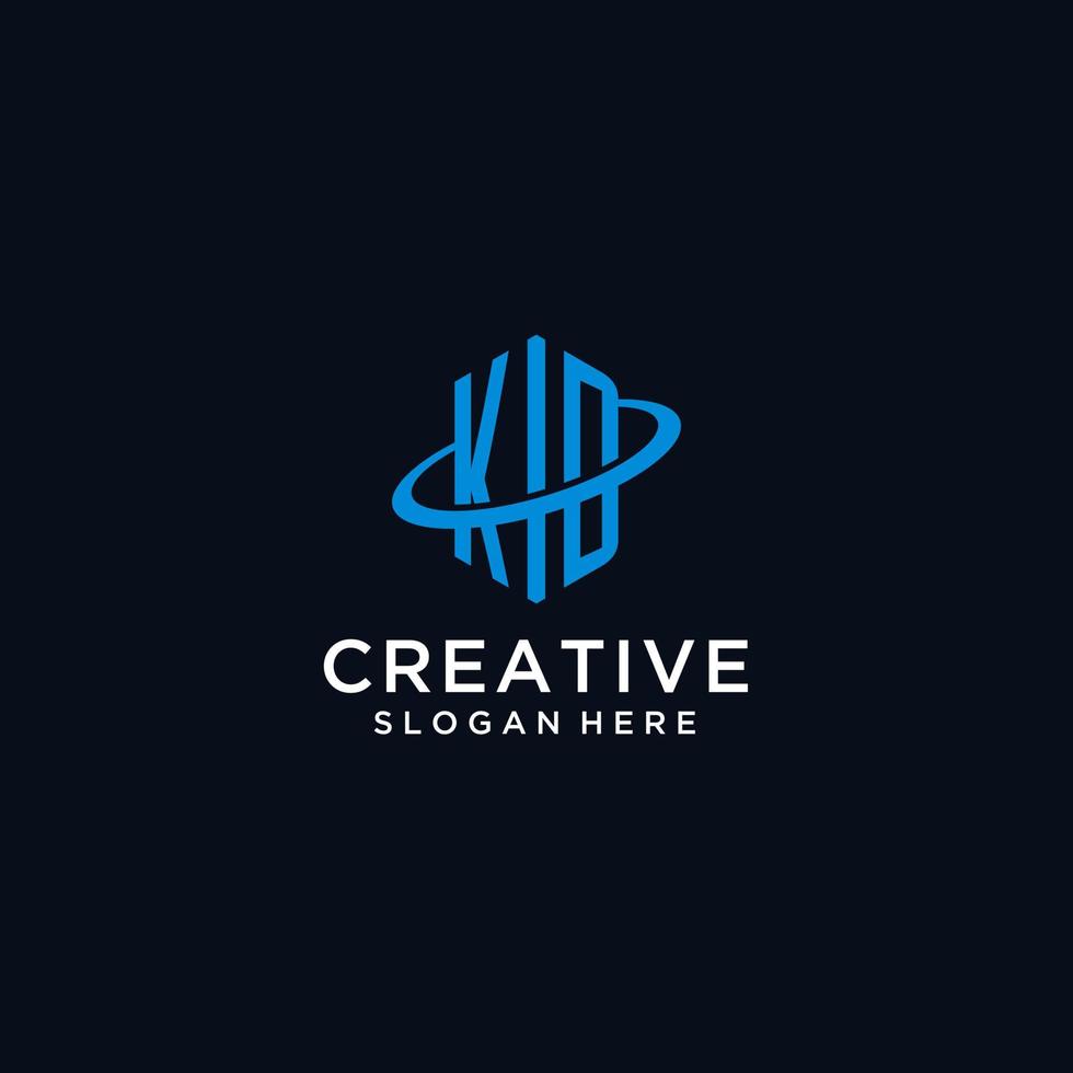 KD initial monogram logo with hexagonal shape and swoosh design vector