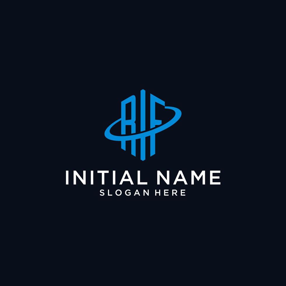 RF initial monogram logo with hexagonal shape and swoosh design vector