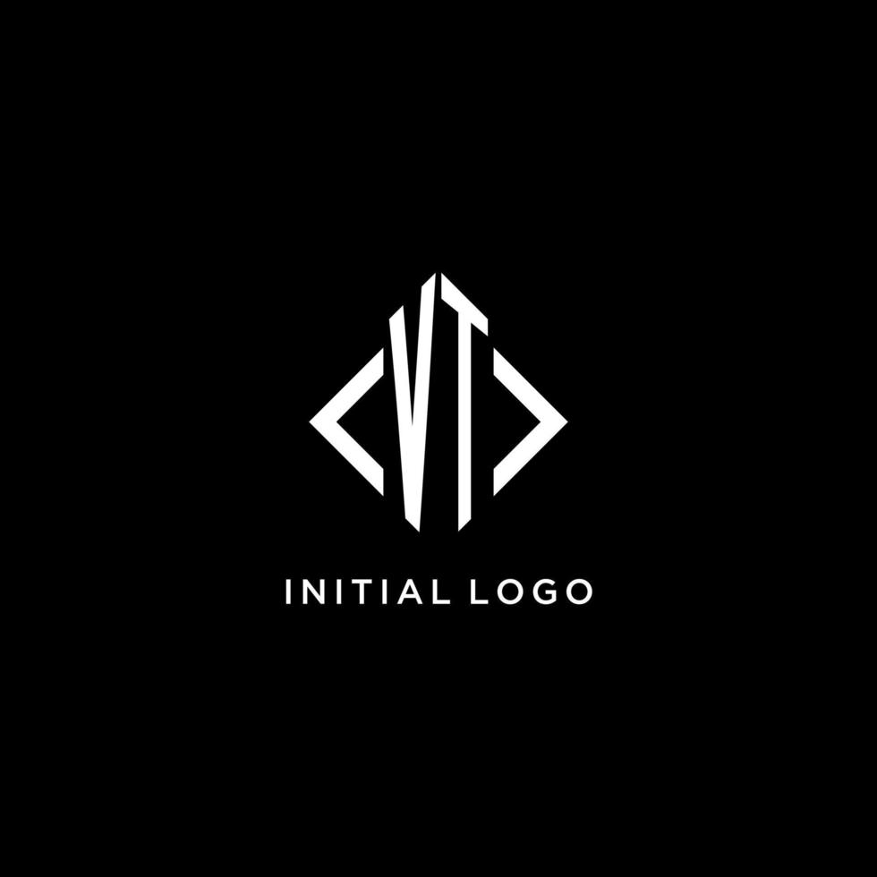 monograma inicial vt con diseño de logotipo en forma de rombo vector