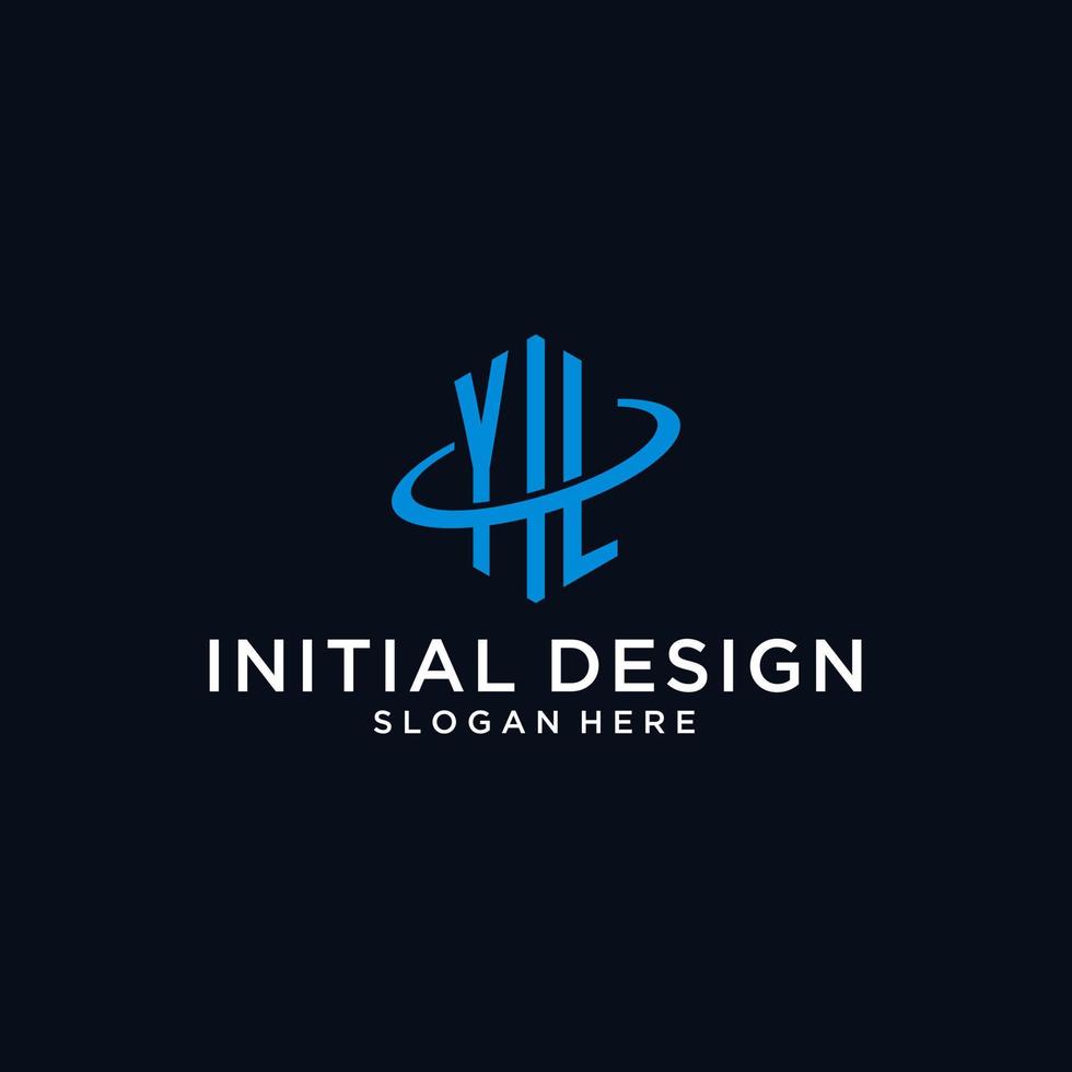 YL initial monogram logo with hexagonal shape and swoosh design vector