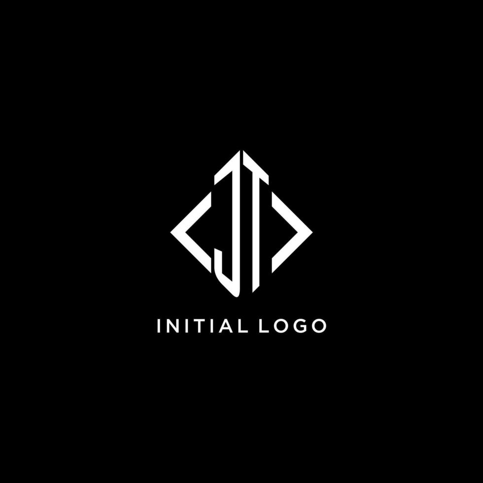 monograma inicial jt con diseño de logotipo en forma de rombo vector