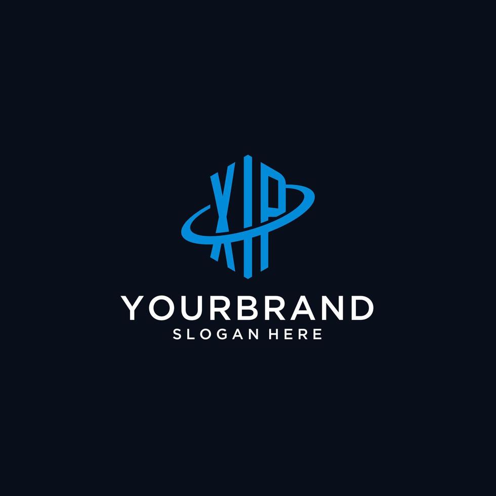 XP initial monogram logo with hexagonal shape and swoosh design vector