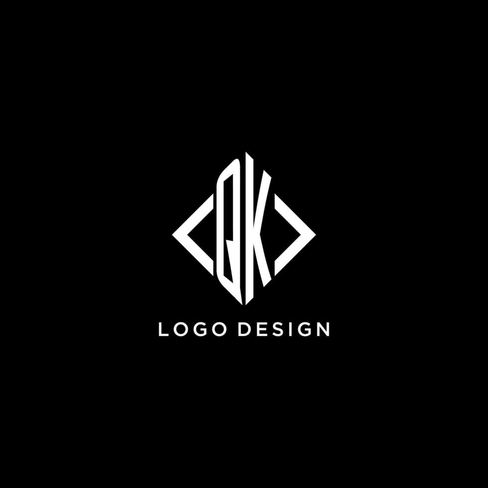 monograma inicial qk con diseño de logotipo en forma de rombo vector
