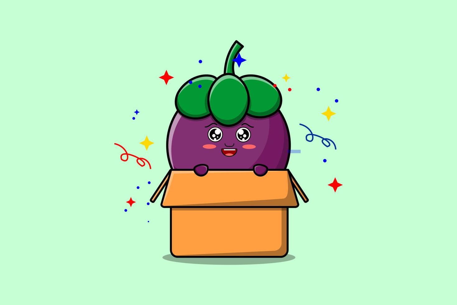 Cute cartoon Mangosteen character out from box vector