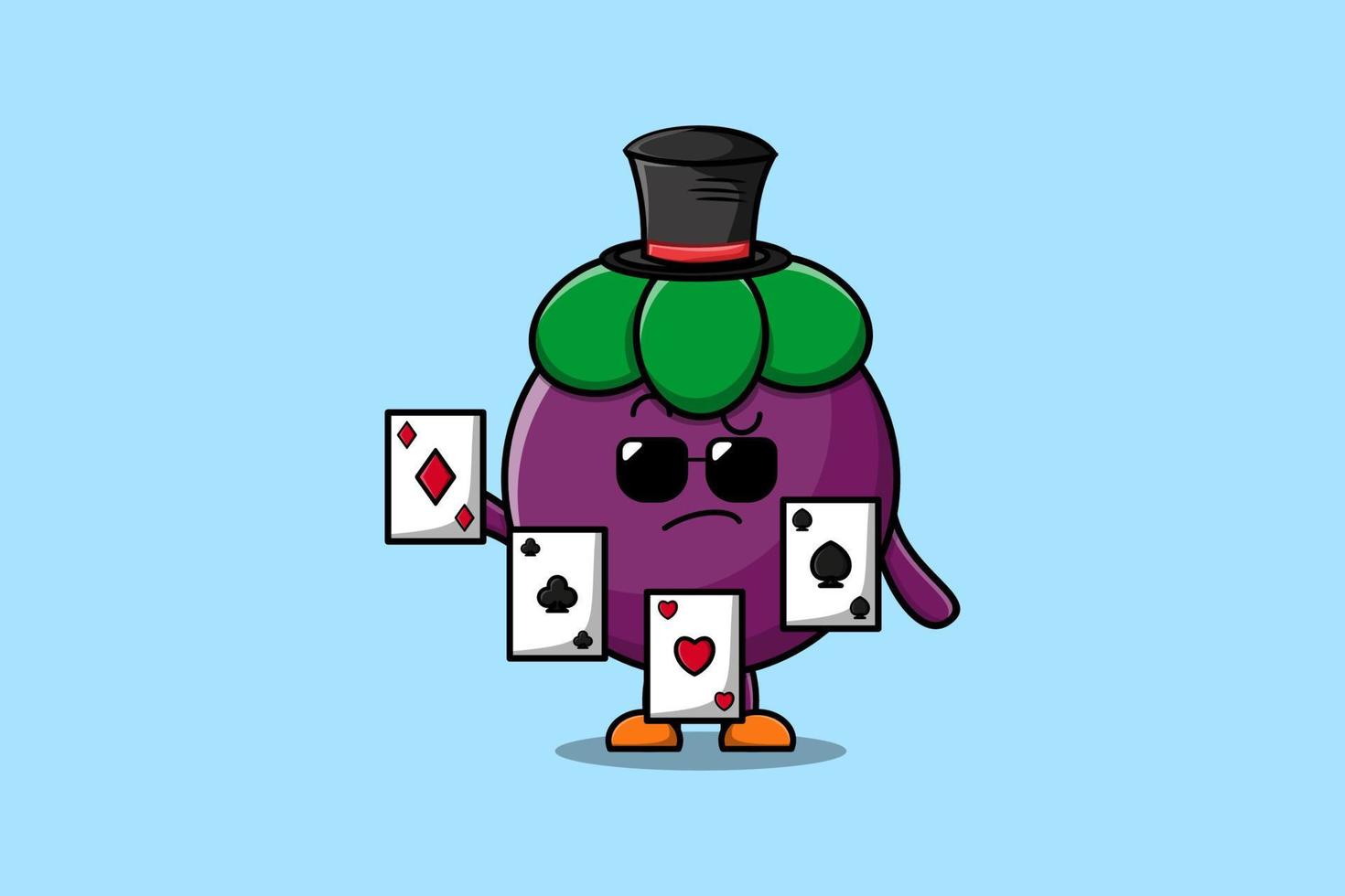 Cute cartoon Mangosteen magician play magic cards vector