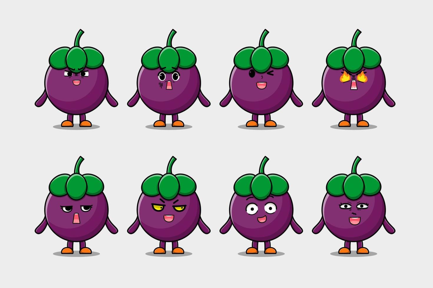 Set kawaii Mangosteen cartoon with expressions vector