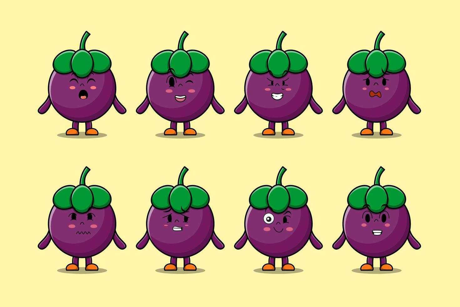 Set kawaii Mangosteen cartoon with expressions vector