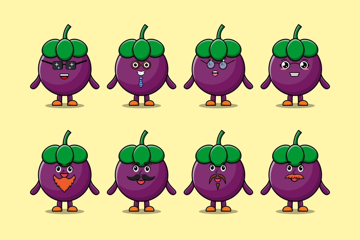 Set kawaii Mangosteen cartoon with expressions vector