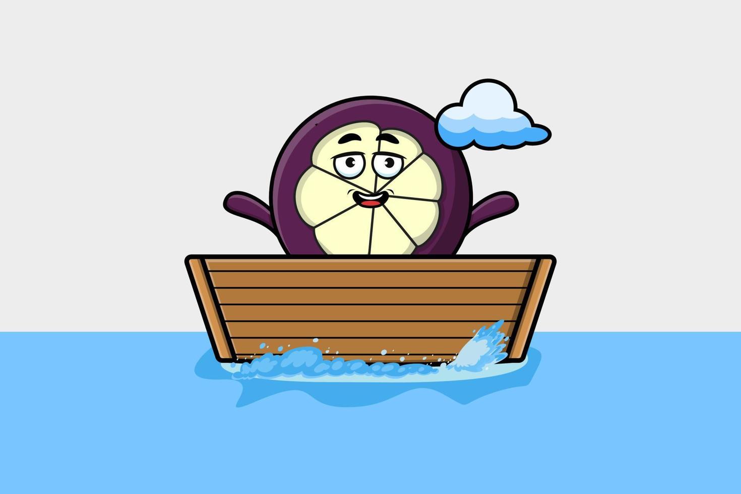 cute cartoon Mangosteen get on boat illustration vector
