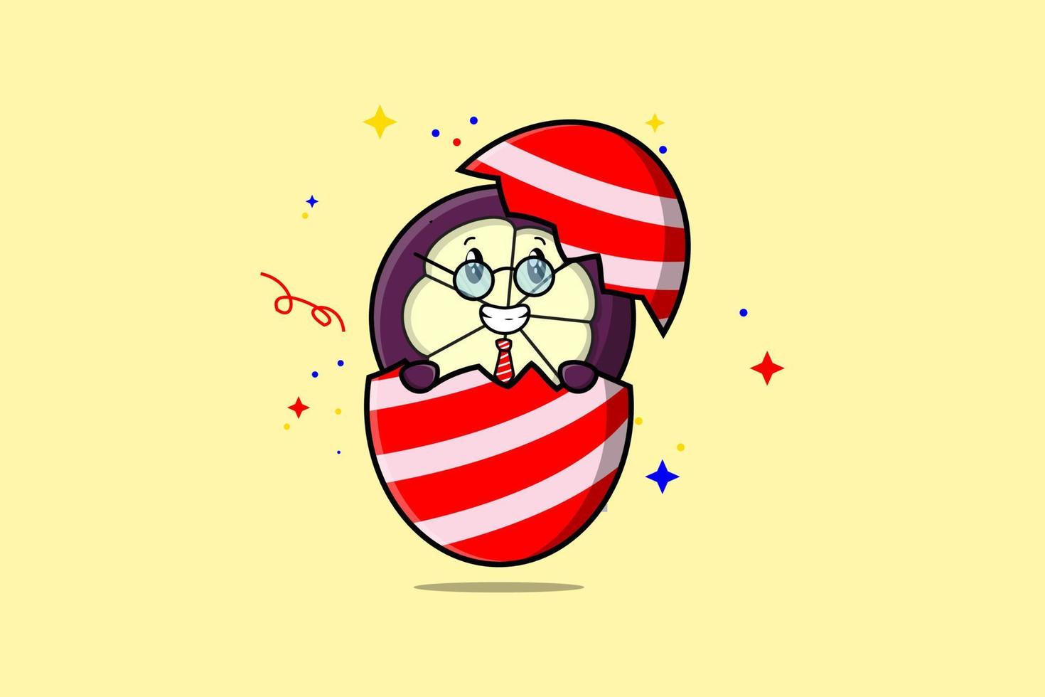 Cute cartoon Mangosteen out from easter Mangosteen vector